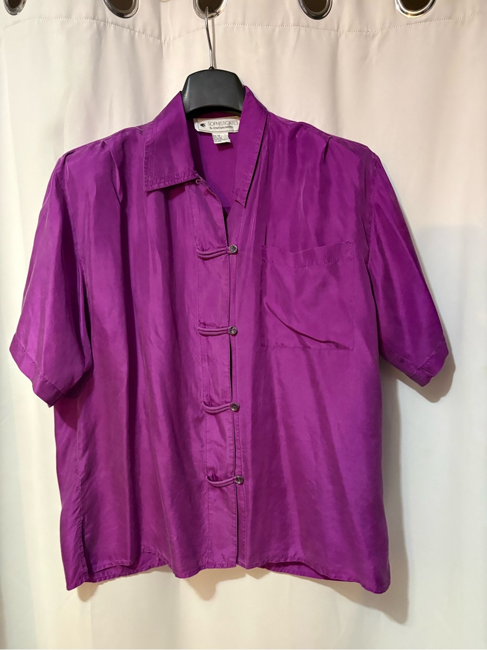 80-90’s 100% Silk Purple Short-Sleeve Button Up